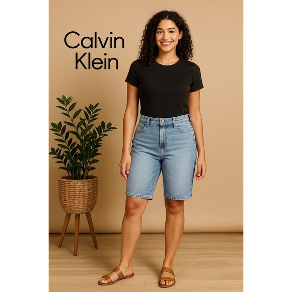 CALVIN KLEIN JEANS Mom Jean Shorts Sz 10 Denim Modest 10" Inseam Bermuda Classic - Picture 2 of 11